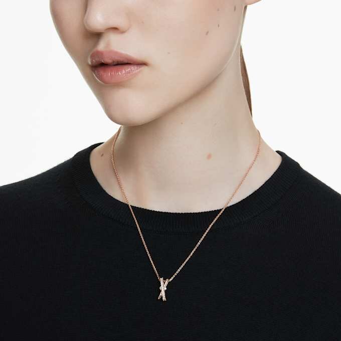 Hyperbola Pendant Mixed Cuts, Twist, White, Rose Gold-Tone Plated Hyperbola Pendant Mixed Cuts, Twist, White, Rose Gold-Tone Plated