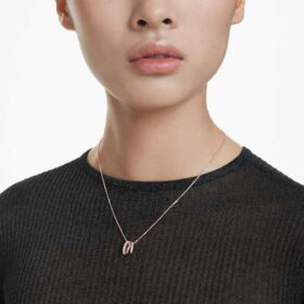 Hyperbola Pendant Mixed Cuts, White, Rose Gold-Tone Plated Hyperbola Pendant Mixed Cuts, White, Rose Gold-Tone Plated
