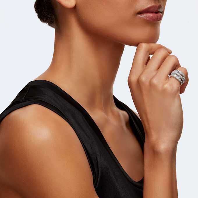 Hyperbola Ring Mixed Cuts, White, Rhodium Plated Hyperbola Ring Mixed Cuts, White, Rhodium Plated