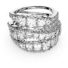 Hyperbola Ring Mixed Cuts, White, Rhodium Plated Hyperbola Ring Mixed Cuts, White, Rhodium Plated