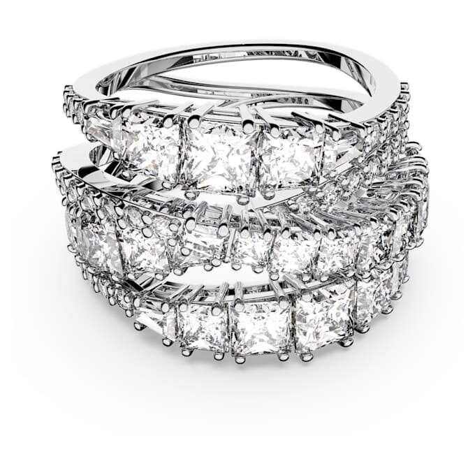 Hyperbola Ring Mixed Cuts, White, Rhodium Plated Hyperbola Ring Mixed Cuts, White, Rhodium Plated
