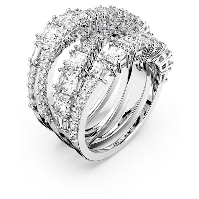 Hyperbola Ring Mixed Cuts, White, Rhodium Plated Hyperbola Ring Mixed Cuts, White, Rhodium Plated