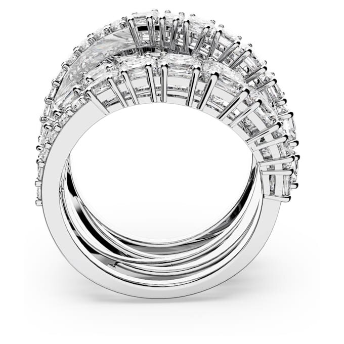 Hyperbola Ring Mixed Cuts, White, Rhodium Plated Hyperbola Ring Mixed Cuts, White, Rhodium Plated
