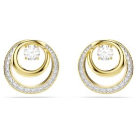 Hyperbola Stud Earrings Round Cut, White, Gold-Tone Plated