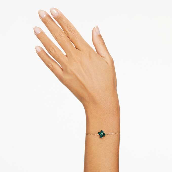Idyllia Bracelet Mixed Cuts, Clover, Green, Gold-Tone Plated Idyllia Bracelet Mixed Cuts, Clover, Green, Gold-Tone Plated