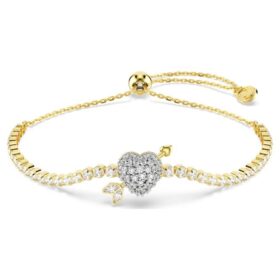 Idyllia Bracelet Mixed Cuts, Heart with Arrow, White, Gold-Tone Plated Idyllia Bracelet Mixed Cuts, Heart with Arrow, White, Gold-Tone Plated