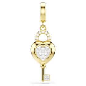 Idyllia Charm Mixed Cuts, Heart with Key, White, Gold-Tone Plated