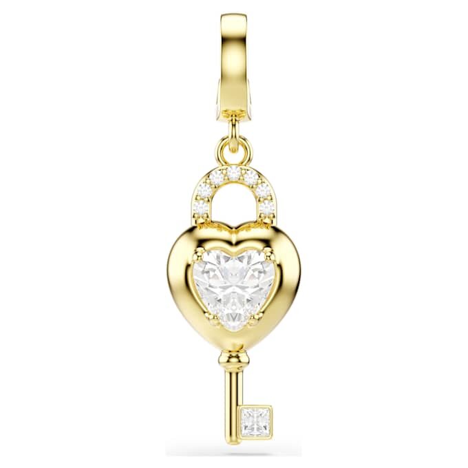 Idyllia Charm Mixed Cuts, Heart with Key, White, Gold-Tone Plated Idyllia Charm Mixed Cuts, Heart with Key, White, Gold-Tone Plated