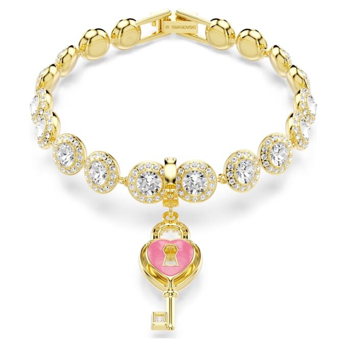 Idyllia Charm Mixed Cuts, Heart with Key, White, Gold-Tone Plated Idyllia Charm Mixed Cuts, Heart with Key, White, Gold-Tone Plated