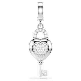 Idyllia Charm Mixed Cuts, Heart with Key, White, Rhodium Plated