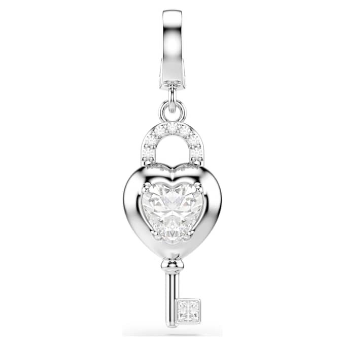 Idyllia Charm Mixed Cuts, Heart with Key, White, Rhodium Plated Idyllia Charm Mixed Cuts, Heart with Key, White, Rhodium Plated
