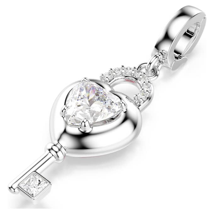 Idyllia Charm Mixed Cuts, Heart with Key, White, Rhodium Plated Idyllia Charm Mixed Cuts, Heart with Key, White, Rhodium Plated