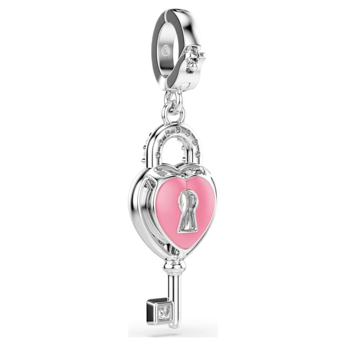 Idyllia Charm Mixed Cuts, Heart with Key, White, Rhodium Plated Idyllia Charm Mixed Cuts, Heart with Key, White, Rhodium Plated