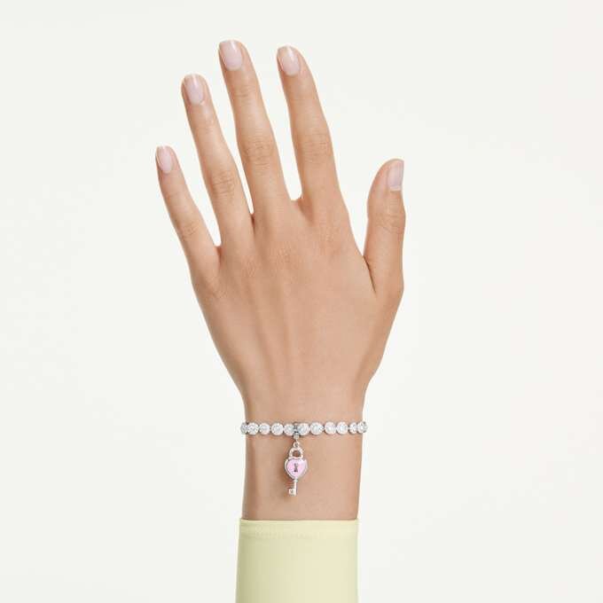 Idyllia Charm Mixed Cuts, Heart with Key, White, Rhodium Plated Idyllia Charm Mixed Cuts, Heart with Key, White, Rhodium Plated