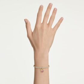 Idyllia Charm Round Cut, Heart, Pink, Gold-Tone Plated