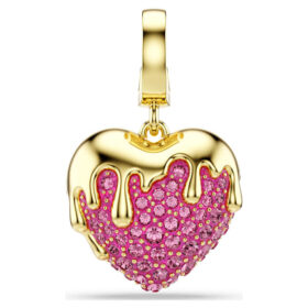 Idyllia Charm Round Cut, Heart, Pink, Gold-Tone Plated
