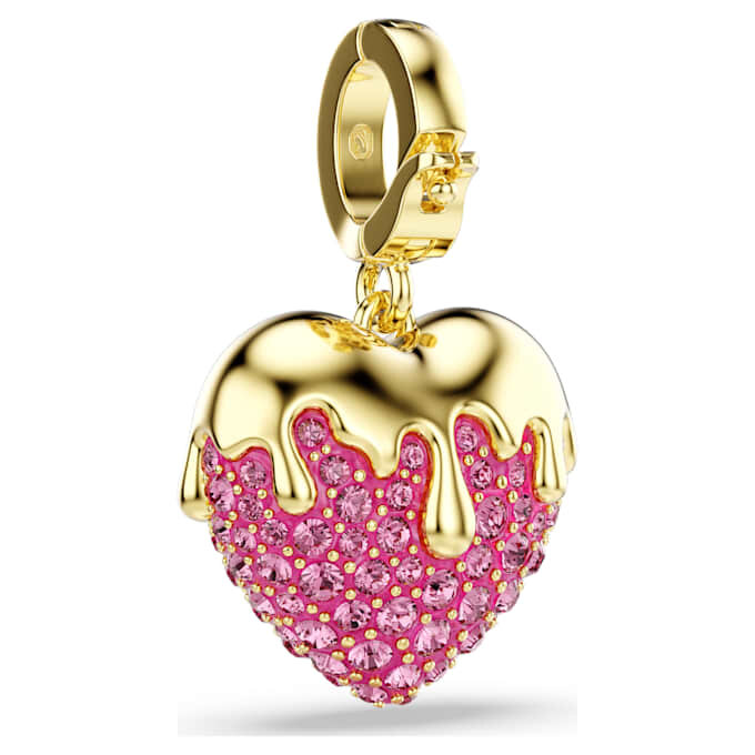 Idyllia Charm Round Cut, Heart, Pink, Gold-Tone Plated Idyllia Charm Round Cut, Heart, Pink, Gold-Tone Plated