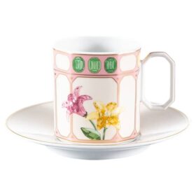 Idyllia Coffee Cup with Saucer Porcelain, Crystal Print Motif, Flower, Multicolored