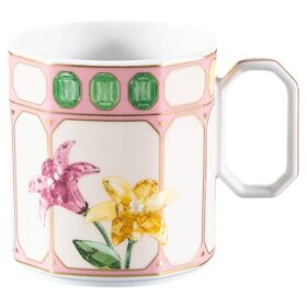 Idyllia Coffee Cup with Saucer Porcelain, Crystal Print Motif, Flower, Multicolored