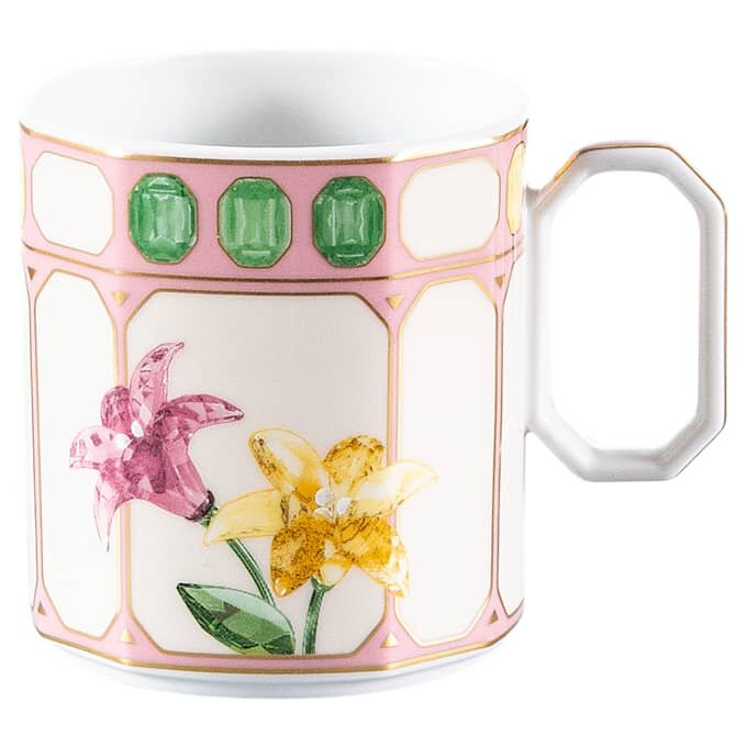 Idyllia Coffee Cup with Saucer Porcelain, Crystal Print Motif, Flower, Multicolored Idyllia Coffee Cup with Saucer Porcelain, Crystal Print Motif, Flower, Multicolored
