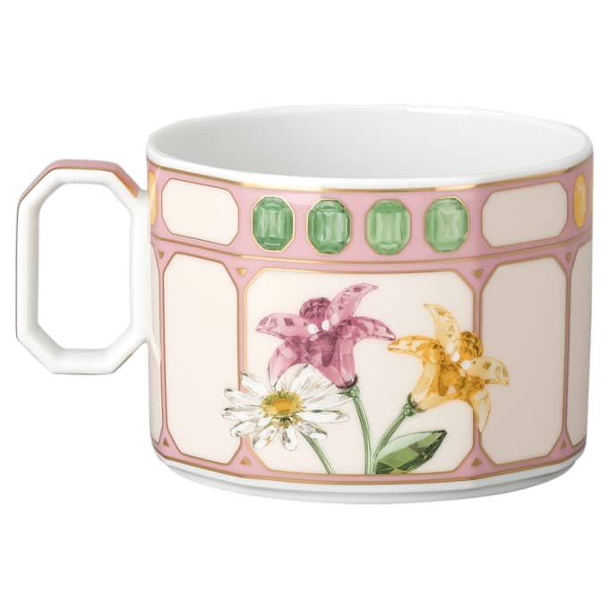 Idyllia Combi Cup with Saucer Porcelain, Crystal Print Motif, Bouquet, Multicolored Idyllia Combi Cup with Saucer Porcelain, Crystal Print Motif, Bouquet, Multicolored