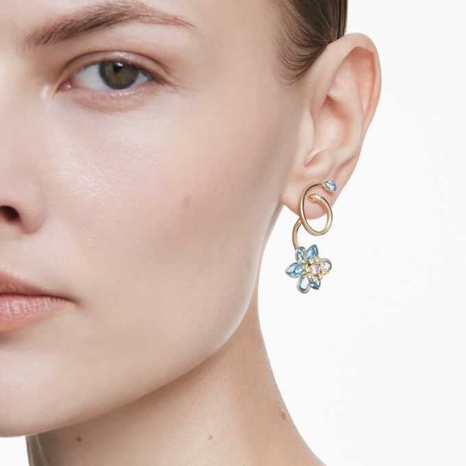 Idyllia Drop Earrings Asymmetrical Design, Mixed Cuts, Flower, Multicolored, Gold-Tone Plated Idyllia Drop Earrings Asymmetrical Design, Mixed Cuts, Flower, Multicolored, Gold-Tone Plated