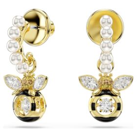 Idyllia Drop Earrings Crystal Pearl, Mixed Cuts, Bee, Multicolored, Gold-Tone Plated