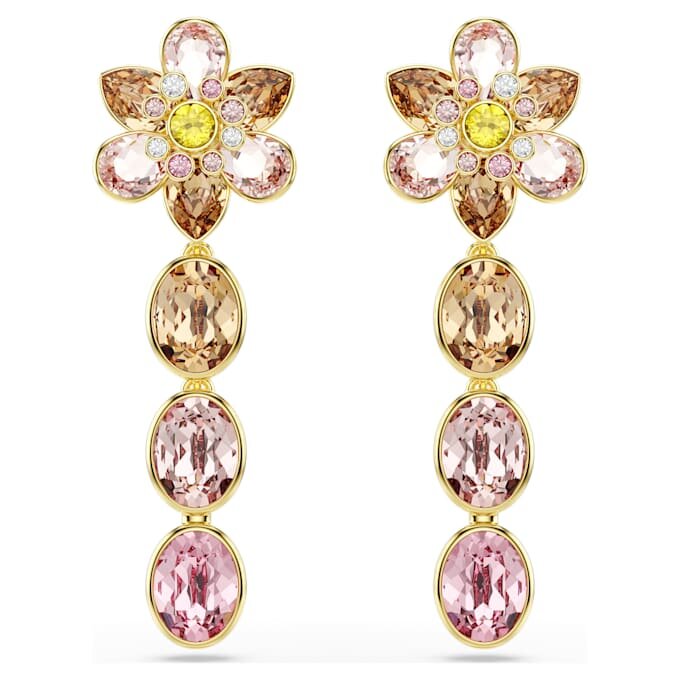 Idyllia Drop Earrings Mixed Cuts, Flower, Multicolored, Gold-Tone Plated Idyllia Drop Earrings Mixed Cuts, Flower, Multicolored, Gold-Tone Plated