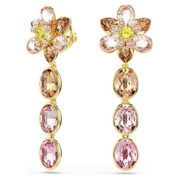 Idyllia Drop Earrings Mixed Cuts, Flower, Multicolored, Gold-Tone Plated Idyllia Drop Earrings Mixed Cuts, Flower, Multicolored, Gold-Tone Plated