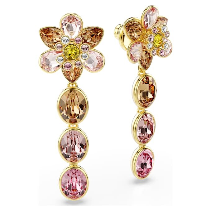 Idyllia Drop Earrings Mixed Cuts, Flower, Multicolored, Gold-Tone Plated Idyllia Drop Earrings Mixed Cuts, Flower, Multicolored, Gold-Tone Plated