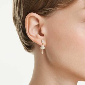 Idyllia Drop Earrings Mixed Cuts, Heart with Arrow, White, Gold-Tone Plated