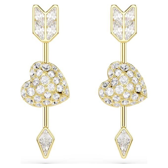 Idyllia Drop Earrings Mixed Cuts, Heart with Arrow, White, Gold-Tone Plated Idyllia Drop Earrings Mixed Cuts, Heart with Arrow, White, Gold-Tone Plated