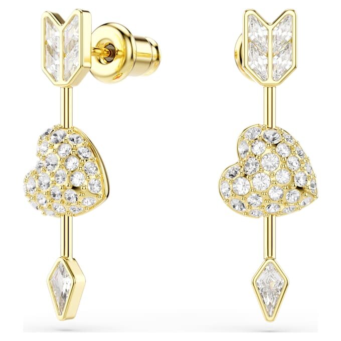 Idyllia Drop Earrings Mixed Cuts, Heart with Arrow, White, Gold-Tone Plated Idyllia Drop Earrings Mixed Cuts, Heart with Arrow, White, Gold-Tone Plated
