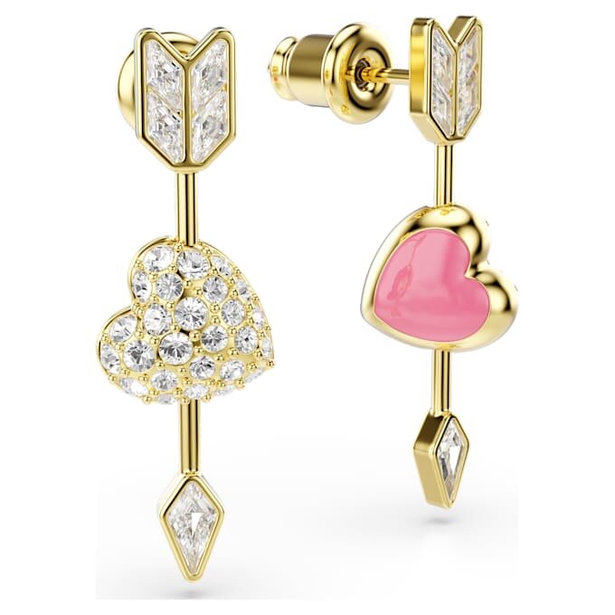 Idyllia Drop Earrings Mixed Cuts, Heart with Arrow, White, Gold-Tone Plated Idyllia Drop Earrings Mixed Cuts, Heart with Arrow, White, Gold-Tone Plated