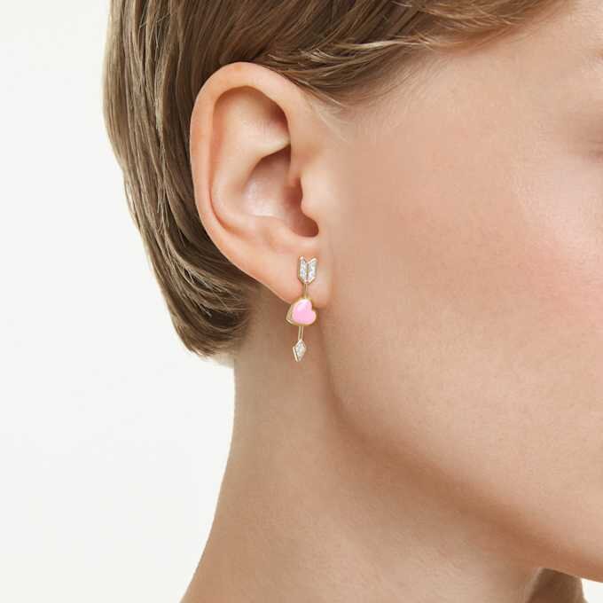 Idyllia Drop Earrings Mixed Cuts, Heart with Arrow, White, Gold-Tone Plated Idyllia Drop Earrings Mixed Cuts, Heart with Arrow, White, Gold-Tone Plated
