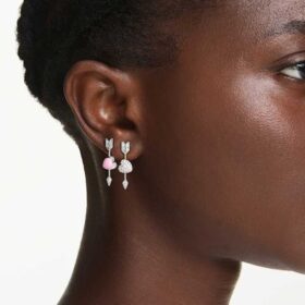 Idyllia Drop Earrings Mixed Cuts, Heart with Arrow, White, Rhodium Plated