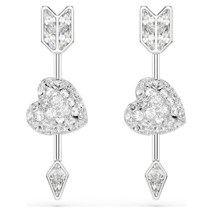 Idyllia Drop Earrings Mixed Cuts, Heart with Arrow, White, Rhodium Plated Idyllia Drop Earrings Mixed Cuts, Heart with Arrow, White, Rhodium Plated