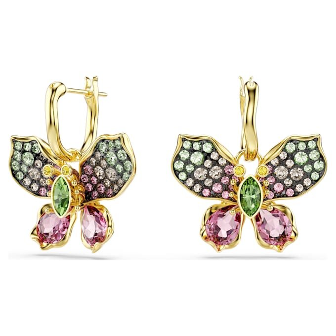 Idyllia Drop Earrings Mixed Cuts, Pavé, Butterfly, Multicolored, Gold-Tone Plated Idyllia Drop Earrings Mixed Cuts, Pavé, Butterfly, Multicolored, Gold-Tone Plated