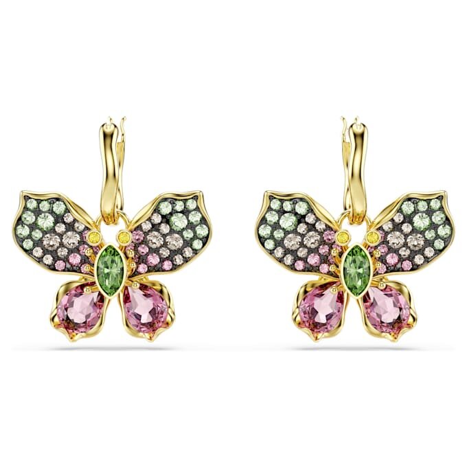 Idyllia Drop Earrings Mixed Cuts, Pavé, Butterfly, Multicolored, Gold-Tone Plated Idyllia Drop Earrings Mixed Cuts, Pavé, Butterfly, Multicolored, Gold-Tone Plated