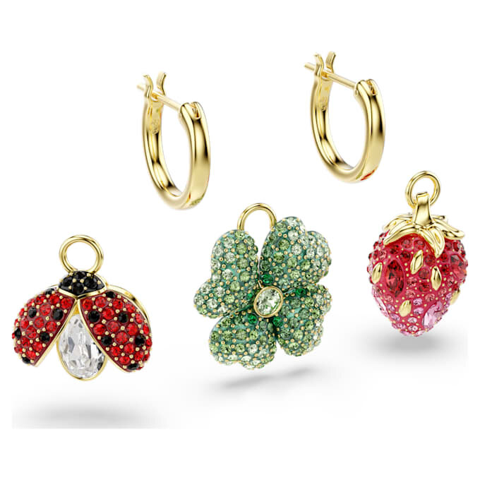 Idyllia Drop Earrings Set (3), Ladybug, Clover, Strawberry, Multicolored, Gold-Tone Plated Idyllia Drop Earrings Set (3), Ladybug, Clover, Strawberry, Multicolored, Gold-Tone Plated