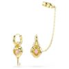 Idyllia Drop Earrings with Ear Cuff Mixed Cuts, Heart with Key, Pink, Gold-Tone Plated Idyllia Drop Earrings with Ear Cuff Mixed Cuts, Heart with Key, Pink, Gold-Tone Plated