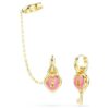 Idyllia Drop Earrings with Ear Cuff Mixed Cuts, Heart with Key, Pink, Gold-Tone Plated Idyllia Drop Earrings with Ear Cuff Mixed Cuts, Heart with Key, Pink, Gold-Tone Plated