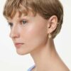 Idyllia Drop Earrings with Ear Cuff Mixed Cuts, Heart with Key, Pink, Gold-Tone Plated Idyllia Drop Earrings with Ear Cuff Mixed Cuts, Heart with Key, Pink, Gold-Tone Plated