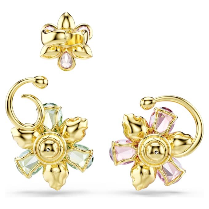 Idyllia Ear Cuff Set (3), Asymmetrical Design, Mixed Cuts, Flower, Multicolored, Gold-Tone Plated Idyllia Ear Cuff Set (3), Asymmetrical Design, Mixed Cuts, Flower, Multicolored, Gold-Tone Plated