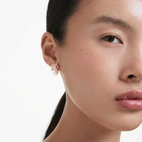 Idyllia Earring Jackets Crystal Pearl, Mixed Cuts, Flower, Multicolored, Rose Gold-Tone Plated