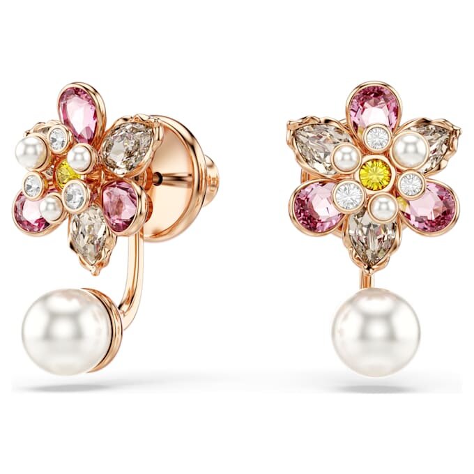 Idyllia Earring Jackets Crystal Pearl, Mixed Cuts, Flower, Multicolored, Rose Gold-Tone Plated Idyllia Earring Jackets Crystal Pearl, Mixed Cuts, Flower, Multicolored, Rose Gold-Tone Plated