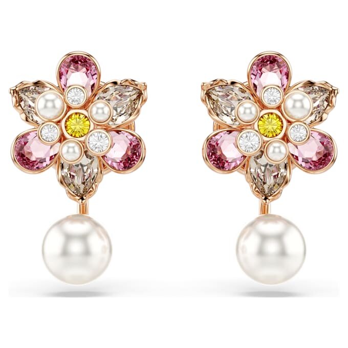 Idyllia Earring Jackets Crystal Pearl, Mixed Cuts, Flower, Multicolored, Rose Gold-Tone Plated Idyllia Earring Jackets Crystal Pearl, Mixed Cuts, Flower, Multicolored, Rose Gold-Tone Plated