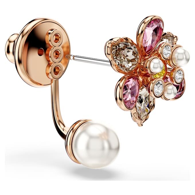 Idyllia Earring Jackets Crystal Pearl, Mixed Cuts, Flower, Multicolored, Rose Gold-Tone Plated Idyllia Earring Jackets Crystal Pearl, Mixed Cuts, Flower, Multicolored, Rose Gold-Tone Plated