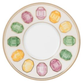 Idyllia Espresso Cup with Saucer Porcelain, Crystal Print Motif, Citron, Multicolored
