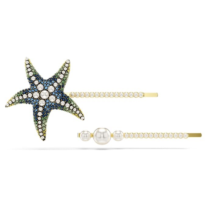 Idyllia Hair Pin Set (2), Crystal Pearls, Starfish, Multicolored, Gold-Tone Plated Idyllia Hair Pin Set (2), Crystal Pearls, Starfish, Multicolored, Gold-Tone Plated